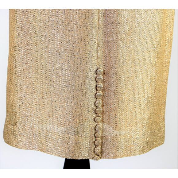 Vintage 1960s Gold-Silver Long Sleeved Dress with Button Detailing Medium - Picture 8 of 10